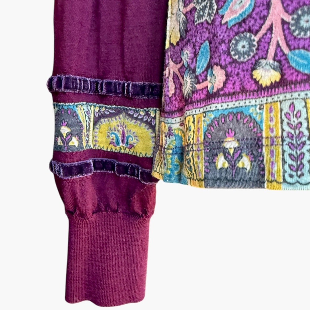 Etro‎ Vintage Look Purple & Green Wool Paisley Floral Top Sz M - Picture 6 of 10